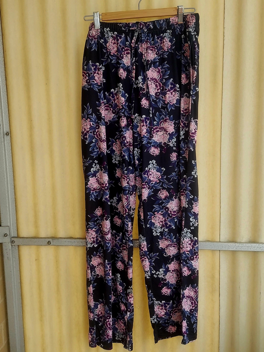 EKOUAER Floral Pajama Pants XL Pink Peony Wide Leg Lounge Pants with Pockets